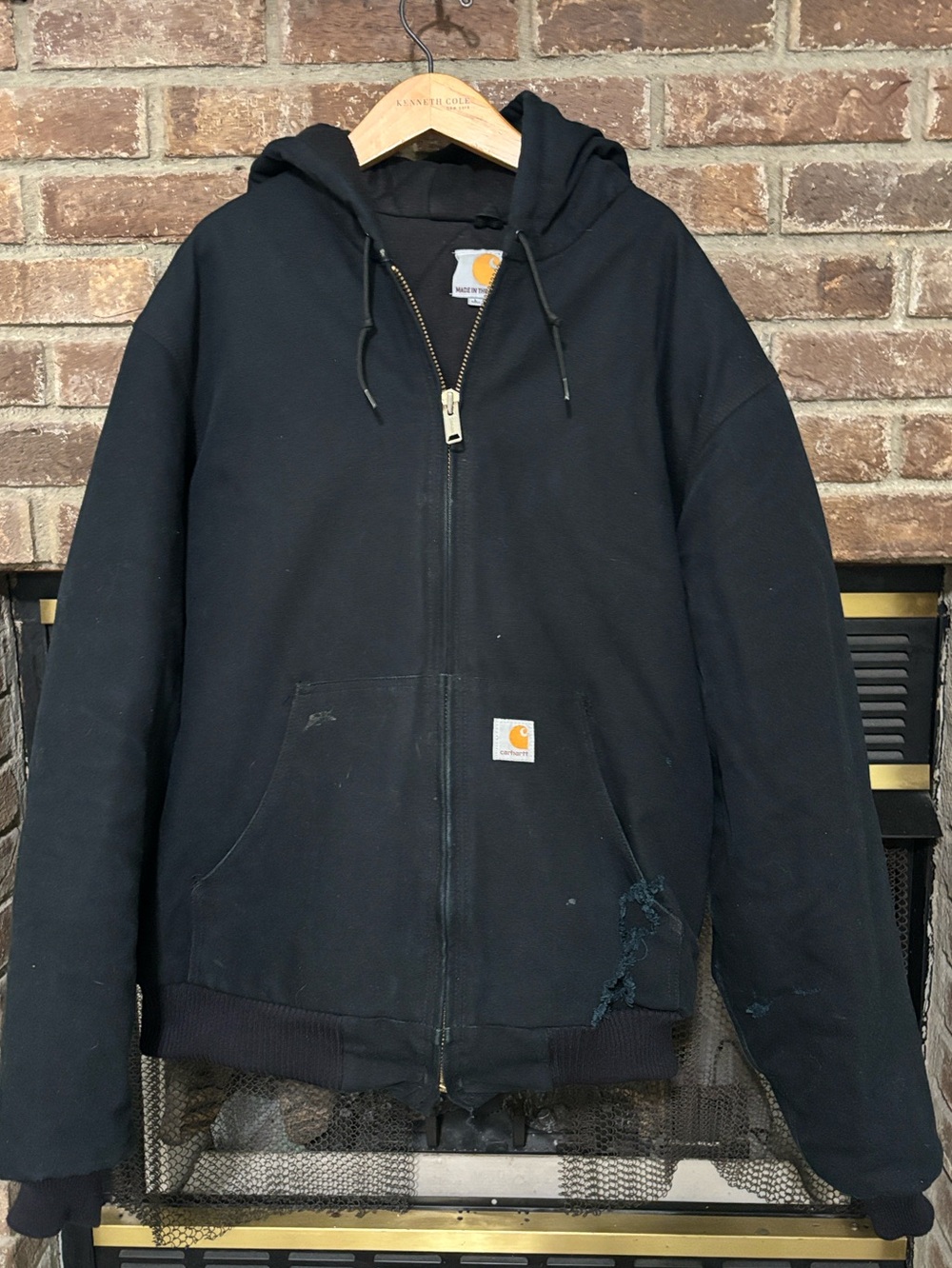 Carhartt J140 Men's Duck-Lined Active Jac Black Hooded Work Jacket Size L